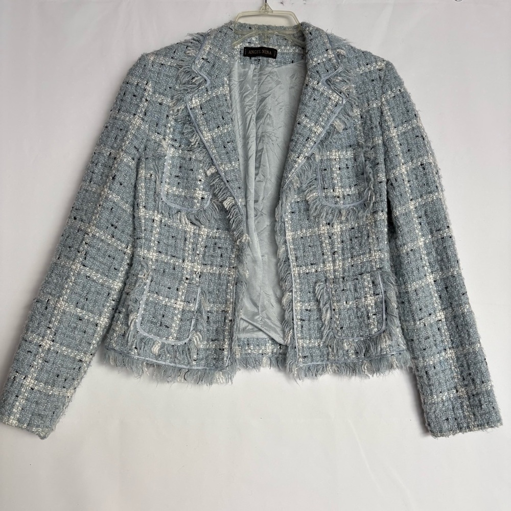 Angel Nina  Light Blue Plaid Tweed Blazer